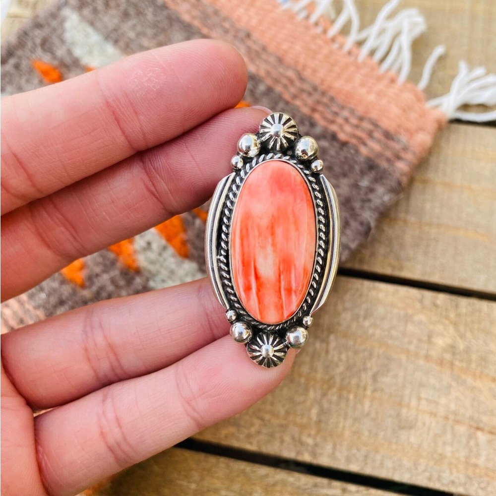 Native American Navajo Spiny and Sterling Silver Ring Size 8.5